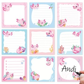 Eiapadeor Axolotl Sticky Notes Gifts - 9 Pack Cute Sticky Notes 3x3 Inch Cute Post it Notepads Gifts for Axolotl Lovers Funny Note Pads Animal Self Stick Pads Office Study Supplies 450 Sheets