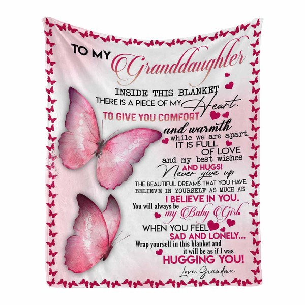 Custom Lover Name Message Text Blanket to My Granddaughter from Grandma and Grandpa, I Eelieve in You You Always Be My Baby Girl Personalized Blanket Bed Couch 60 x 80 Inches