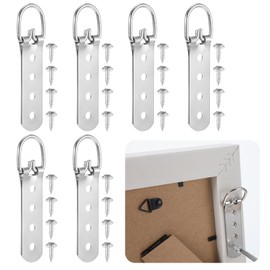 Ymapinc 6 Packs Picture Frame Hooks, D Rings for Picture Hanging with 24 Screws, Picture and Picture Frame Hooks for Hanging, 4 Hole D-Ring Hangers for Photo Frames, Mirrors, Clocks, and Paintings