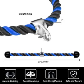 HIUOUIH Triceps Rope Biceps Rope with Swivel Fitness Triceps Handle Nylon Triceps Rope Cable Pulley Triceps Pulley for Gym or Home, Blue