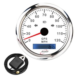 RACETECH 85mm 3-3/8" Electrical Speedometer with Turn Signal- 120 MPH 12V/24V White Dial 7 Color LED Waterproof Stainless Steel Rim - for Car Truck Marine Boat Yacht Motorcycle