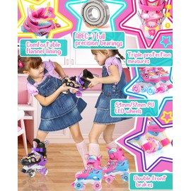 Unicorn Kids Toddler Roller Skates for Girls,WESKIFAN Quad Skating Shoes with Shiny Light up Wheels&Adjustable Sizes Beginners rollerskates for Xmas Birthday Gifts (Pink, XS(6-9J))