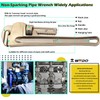 WEDO 8-inch Non-Sparking Pipe Wrench, Straight Pipe Wrenches Jaw Max