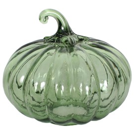 Sweet Summer Living Pumpkin 7.5 inch Width x 6.5 inch Height, Tabletop Harvest, Fall and Thanksgiving Décor Glass Olive
