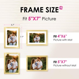 FIXSMITH 5x7 Picture Frame Set of 2, Gold Picture Frames Collage for Tabletop or Wall Display, Photo Frame with HD Plexiglass, Display Pictures 4x6 with Mat or 5x7 Without Mat