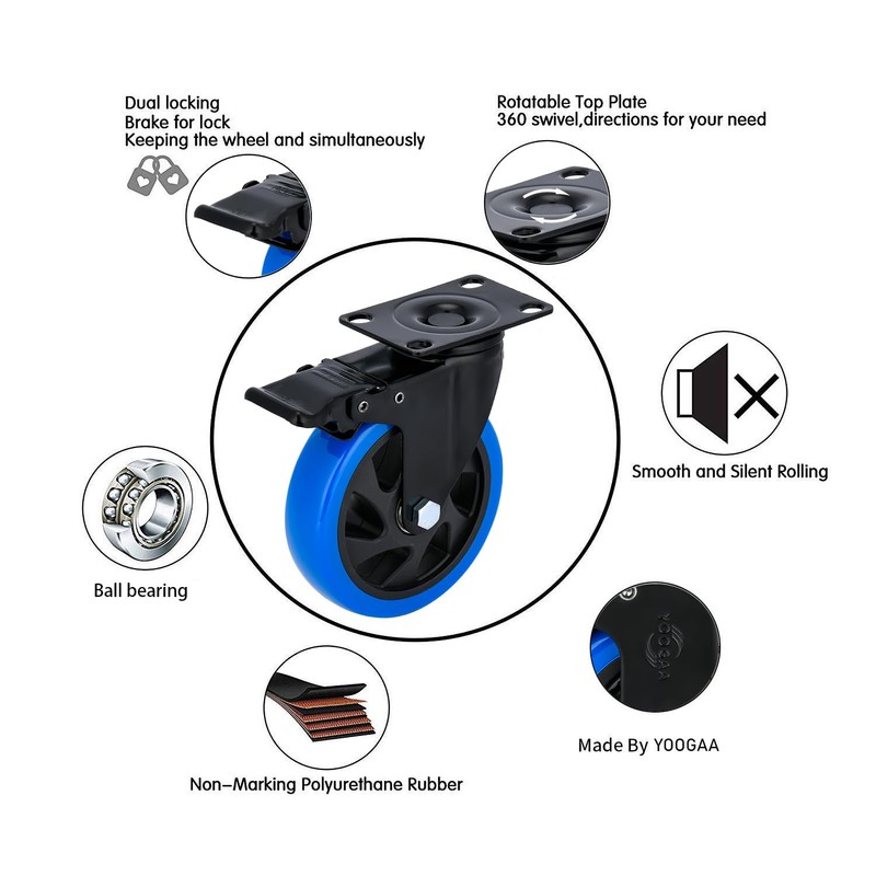 YOOGAA 5” Casters Wheels Casters Set of 4 2000 lbs