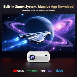[Smart OS/1080P Native] 2K with WiFi and Bluetooth 1080P Native 4K Support 450ANSI Built-in Apps Smart Android TV OS Projector, WiFi 6, Bluetooth 5.2 & Digital Keystone Projector, White