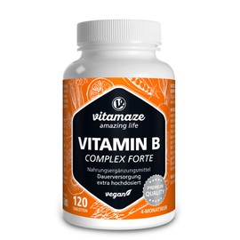 Vitamin B complex extra high dosed, 120 vegan tablets for 4 months, All B vitamins with optimal bioavailability, Natural food supplement without additives, Made in Germany