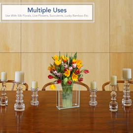 Royal Imports Flower Glass Vase Decorative Centerpiece for Home or Wedding by Royal Imports - Flat Rectangle Plate Glass, 6" W x 6" H, Clear