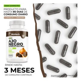 BioHerb | Ajo Negro100% Puro (180 Capsulas de 500mg) - [Potente Antioxidante Rico en Vitamina A, C y Calcio] | Presion y Digestion | Calidad Suprema |