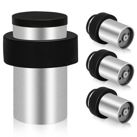 TOKPLNU Door Stops, 4 Pack Floor Mounted Door Stop Stainless Steel Heavy Duty Floor Wall Door Stoppers for Skirtings, Modern Tall Outdoor Doorstop with Sound Dampening Rubber Tip & Ring, 64mm, Silver