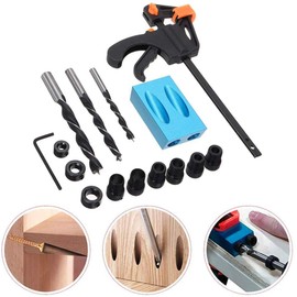 15pcs Pocket Hole Screw Jig 15° Dowel Drill Joinery Kit with 6/8/10mm Drill Bit Drive Adapter for Woodworking Angle Drill Guide, Carpenters Woodwork Joint Angle Carpentry Locator
