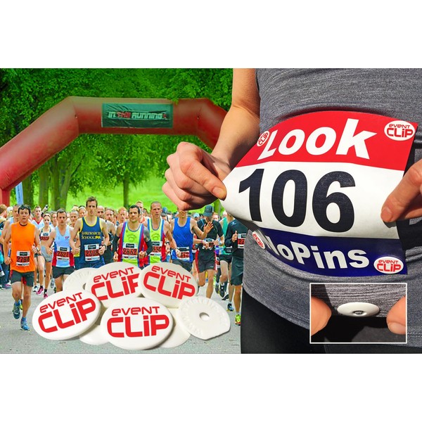 EventClip Originals x 4 Race BibClips, Snap-Lock for Securing Running