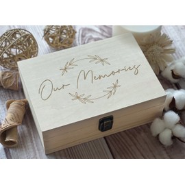 Our Memories Box, Wooden Keepsake Box, Family Box, Memory Box, Wooden Anniversary Gift, Birthday Box. Wood Engraving 8.5 in x 6 in x 3 in Natural Color (Without Personalization)