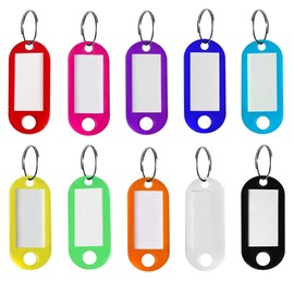 FYACCD 10 Pcs Plastic Key Tags with Split Ring Label Window, Keychain ID Name Tags, Keychains with Tag for Hotel, Office, School, Luggage, Pets Identification