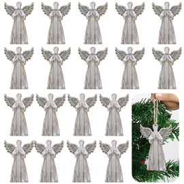 40 Pieces Christmas Wood Angel Hanging Ornaments Farmhouse Christmas Ornaments White Angel Rustic Decorations Angel Shaped Christmas Ornaments Xmas Tree Angel Hanging Crafts for Crafts Home Decor