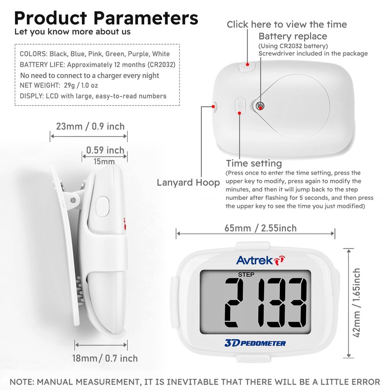 AVTREK Step Counter with Clip and Lanyard, 3D Pedometer Step