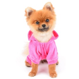 SELMAI Dog Hoodies Jumpsuit for Small Dog Cat Puppy Rhinestone Crown Soft Velvet Winter Hooded Pajamas Tracksuit Outfits Sportswear Jacket with Hat Training Outdoor Pink XS