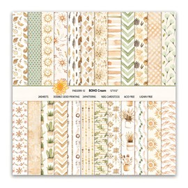 VIVIQUEN 24 Pack Cream Boho Scrapbook Paper, 12-inches Minimalist Bohemian Neutral Double Sided Cardstock 160g Specialty Craft Paper Folded Flat for DIY Background Card Art Photo Album Decor