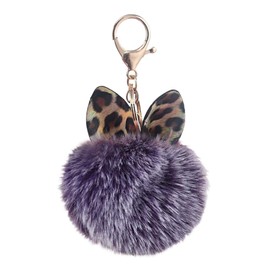 CHROME CRANE WB080 Women's Cat Ears Cat Leopard Pattern Cute Key Ring Charm Keychain, 12.W Purple