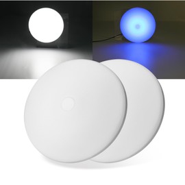 ULITECO RV Ceiling Light 12V, 4.5Inch RV Light Interior, Dimmable Camper Light for Inside, 450LM LED RV Puck Dome Lights for Motorhome Boat Trailer (Dimmable 6500K Cool White& Blue Nightlight, 2PCS)