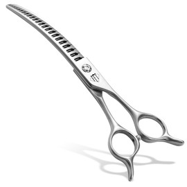 Fenice Totem Professional Pet Grooming Scissors, Curved Chunker with Gradient Teeth, JP440C Steel, 80% Thinning Efficiency (7 inch)