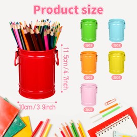 Sherr 12 Pack Metal Pen Holder Bulk, Colorful Pencil Holder Cup with Handle Pencil Bucket Marker Pen Makeup Brush Organizer Desk Storage Container for Office Supplies