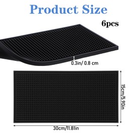 6 Pack Black Bar Mat - 6" x 12" Rubber Bar Mats for Countertop, Non-Slip Spill Mas for Bartending, Coffee, Kitchen & Home Bars, Durable PVC Bars Top Mat for Glasses & Drinks