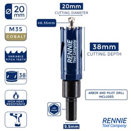 20mm Hole Saw Bi-Metal With Arbor And Pilot Drill For Drilling/Cutting Wood, Plastic, Metal Sheet, Stainless Steel, Pipes, Drywall, Circular Holesaw Set M35 5% Cobalt Bi Metal Hole Cutter