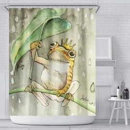 hipaopao Cute Green Frog King Fabric Shower Curtain Sets Bathroom Decor with Hooks Waterproof Washable 72 x 72 inches