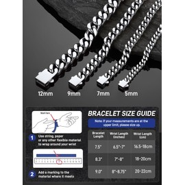 ChainsProMax Cuban Link Chain Bracelets 7mm Wide 9Inch Mens Cuban Bracelet Stainless Steel Bracelets