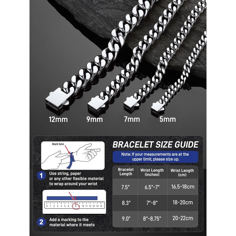 ChainsProMax Cuban Link Chain Bracelets 7mm Wide 9Inch Mens Cuban
