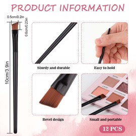 12 Pcs Eyebrow Tint Brush Eyeliner Brush Angled Eyebrow Brushes Flat Tapered Eyebrow Concealer Brush Eye Shadow Applicator Sticks Disposable Eye Makeup Brushes