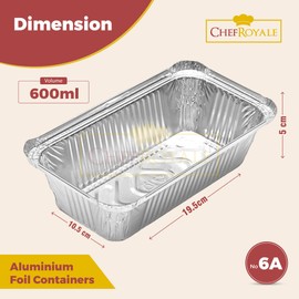 CHEF ROYALE No6a 500x Aluminum Foil Containers with Lids - Foil Food Storage containers - Disposable Aluminum Foil Trays Containers - Ideal for Baking, Cooking & Meal Prep and Takeaway Re-usable(500)