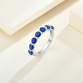 925 Sterling Silver Half Eternity Band Ring for Women - Blue Sapphire Cubic Zirconia Stackable Birthstone Stacking Rings Size 6