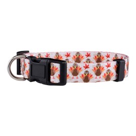Native Pup Thanksgiving Dog Collar, Cute Fall, Autumn, Turkey Holiday Design, Adjustable Nylon Small, Medium, Large (Turkey, Medium)