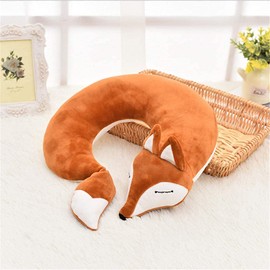 Maibar Travel Pillows Fox Neck Pillow for Kids Adult, Animal Cartoon Pillow for Airplanes Car (Brown)