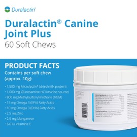 PRN Pharmacal Duralactin Canine Joint Plus - Joint Health Supplement for Dogs & Puppies to Support Healthy Cartilage Levels & Joint Function While Helping Manage Soreness - 60 Soft Chews