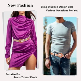 TINIDI Men Women Rhinestone Belts Western Bling Fashion Crystal Studded Leather Diamond Belts (White and Orange, Fit Waist 32-34 inches)