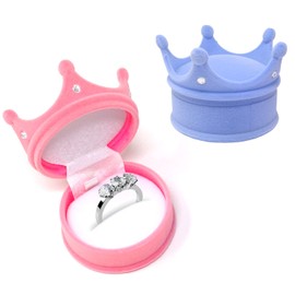 Honbay 2PCS Velvet Ring Box Crown Shape Jewelry Storage Case Jewelry Display Organizer Box for Wedding Engagement (Blue and Pink)