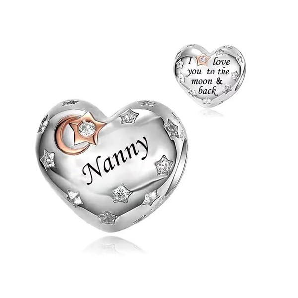 iLove Charm 925 Sterling Silver Charm Nanny I Love You