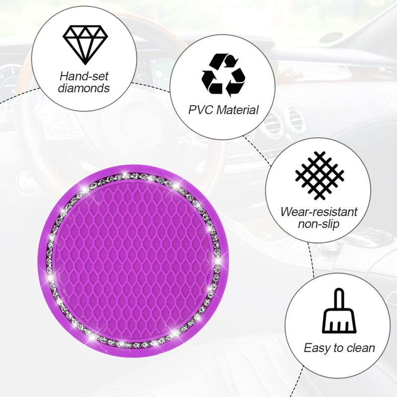Car Cup Holder Coaster, 2 PCS Universal Bling Crystal Rhinestone