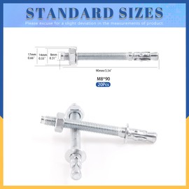 Glarks 20Pcs 5/16" x 3-1/2" Wedge Anchors Zinc Plated Heavy Duty Fastener for Concrete