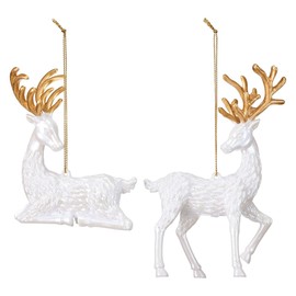Tokyodo XO002900-zzz Christmas Ornament, Decoration, Mieer Raindeer Ornament, White Gold, L 4.3 - 5.9 x W 3.3 x D 2.0 inches (11 - 15 x 8.5 x 5 cm), Pack of 2