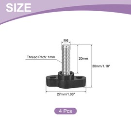 QUARKZMAN Pack of 4 T-wing Screws with Handles Thumb Screws, M6 x 20 mm Male Screw Knob 304 Stainless Steel Thumb Screw Handle 27 mm Diameter, Black