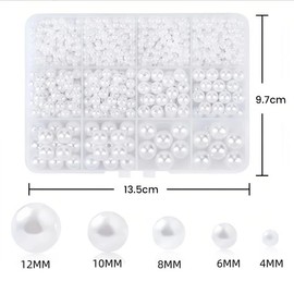 1 Box Beige Pearl Beads in 12 Compartments,Mix Sizes Round Pearl Beads for DIY Crafting,Bracelets,Necklaces Decoration Making