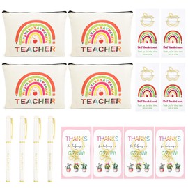 SOIDRAM 16PCS Teacher Appreciation Gifts Bulk Teacher Gifts Makeup Bags Survival Kit Appreciation Week Keychain Apple Bookmarks Pens for women