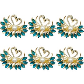 Swan Napkin Rings Set of 6, Delicate Swan Napkin Ring with Blue Rhinestones,Perfect Table Decor for Wedding Banquet Holiday or Family Gathering Decor Favor (Swan x 6)