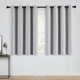 Beauoop 100% Blackout Curtains 54 Inches Long for Bedroom Living Room Moroccan Gold Patterned Drapes Thermal Insulated Grommet Top Window Treatment Panels Set of 2, Grey/Gold