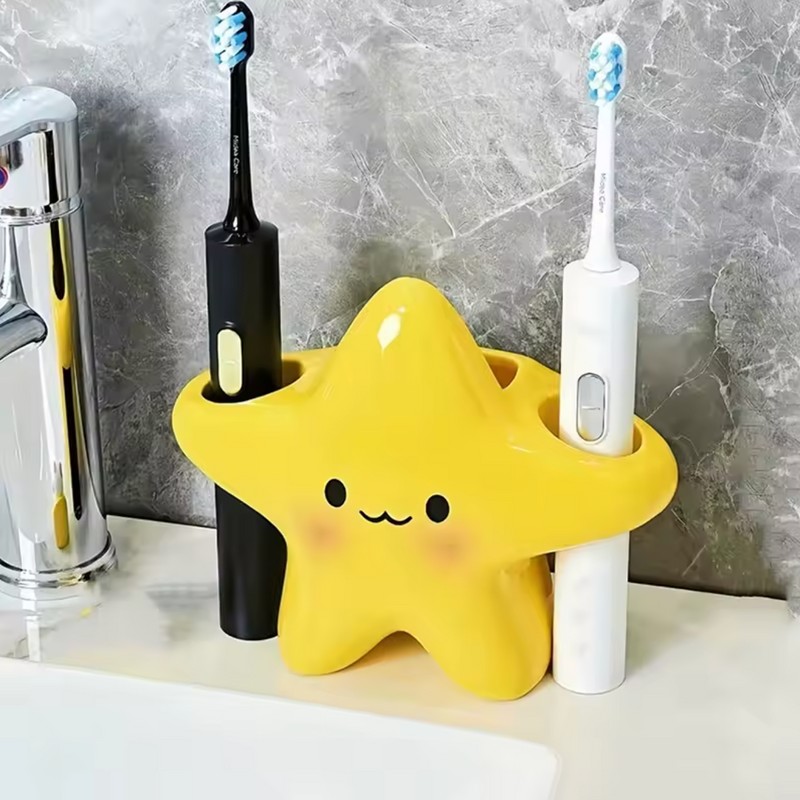 Cute Star Toothbrush Holder - Freestanding Bathroom Countertop Toothbrush &